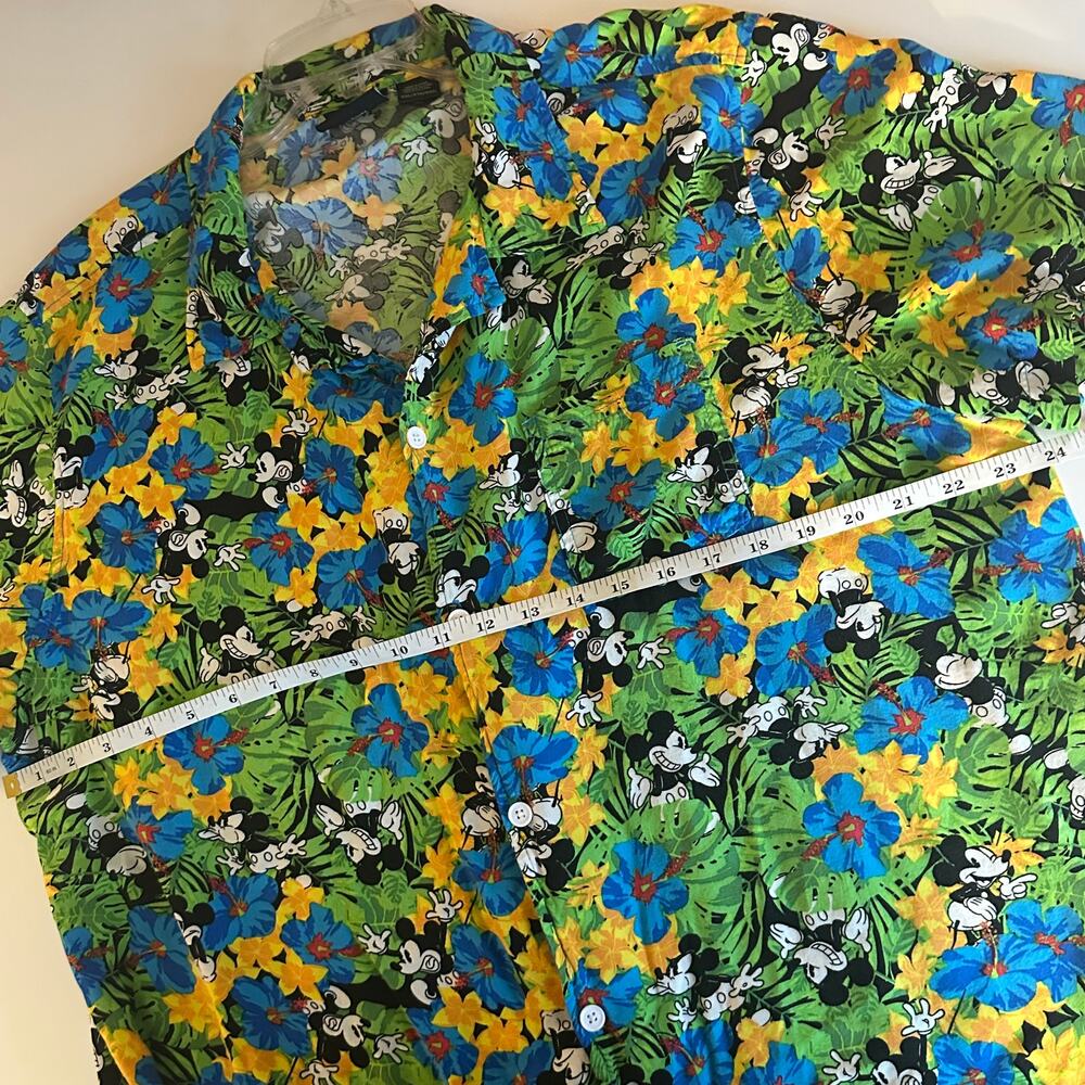 Disney Tropical Mickey Button Shirt Mens Size XXL Green Yellow Floral Hawaiian - Picture 8 of 10